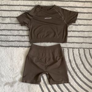 Alphalete brown mocha crop top and biker shorts set